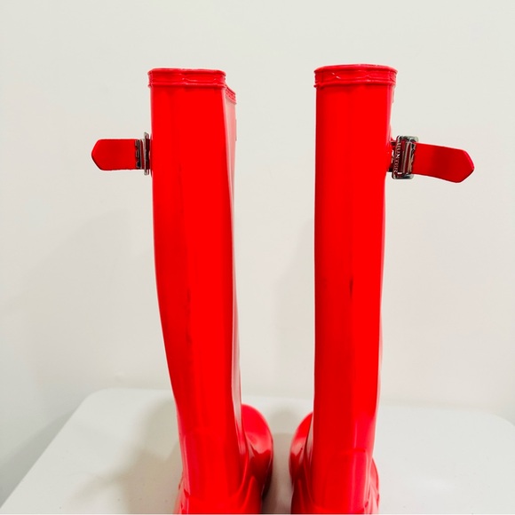 Hunter Original Tall Gloss Women's Red Coral Rubber Knee-High Rain Boot US 6 - Picture 3 of 9